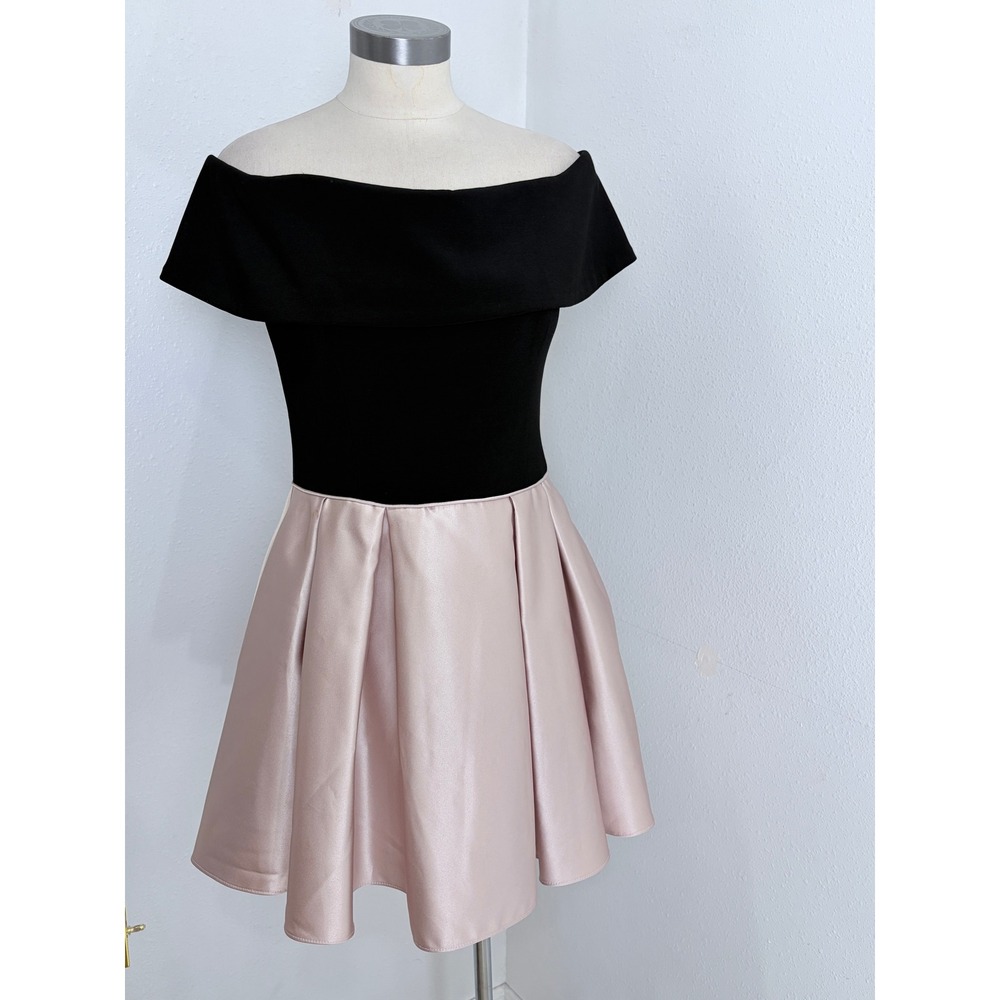 Betsy & Adam Off Shoulder Fit Flare Dress Pink Satin Skirt Party Cocktail
